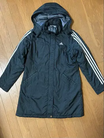 adidas 다크 그레이 스트라이프 롱 코트 벤치 코트 L