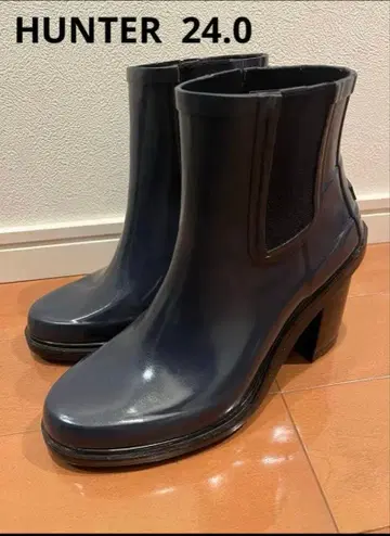 HUNTER 레인부츠 힐 네이비 사이드 고어 24.0
