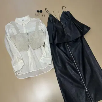 뷔스티에 가죽 느낌 셋업 지나시스 목걸이 귀걸이 묶음 판매