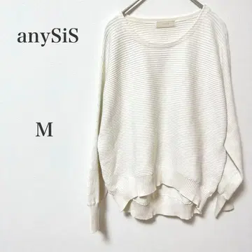 애니시스 리브 니트 크루넥 스웨터 M 화이트와 아이보리 사이