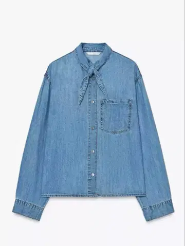 ZARA 데님 리본 타이 칼라 셔츠