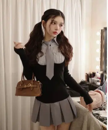 Darich 셔츠 도킹 니트 미니 원피스