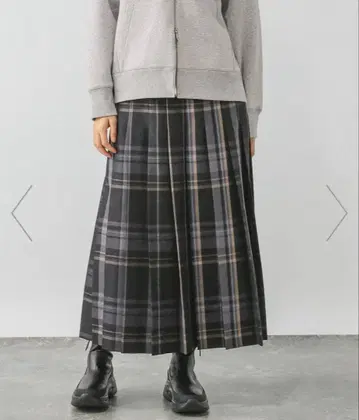 와이드 플리츠 플레어 체크 스커트 글로벌 워크