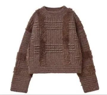 CLANE WIDE CHECK HAND KNIT 브라운