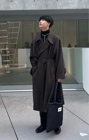 SINSS 와이드 롱 트렌치 코트 블랙 / L 사이즈