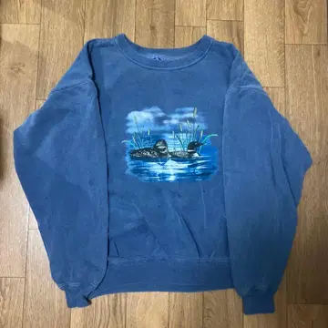 캐나다제 빈티지 오리 프린트 맨투맨 M 상당 빅 루즈 핏