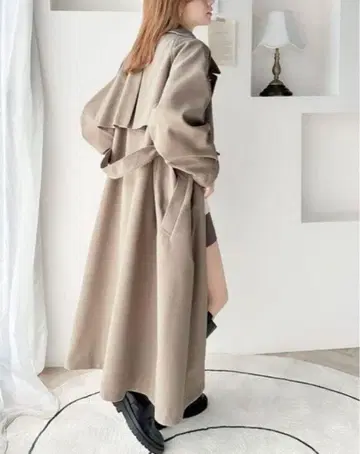 클래식 엘프 그레이쉬 베이지 롱 코트 허리 벨트 포함