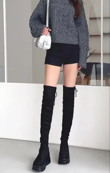 GRL 2Way 통굽 드로스트 리본 니하이 부츠 [ zr1231 ]