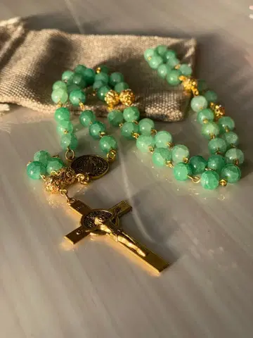 그린 컬러 비즈 금 도금 로사리오