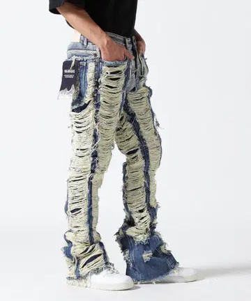 VALABASAS 데미지 데님 팬츠 플레어 크러쉬 가공 청바지 30