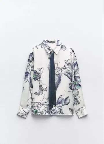 ZARA 리본 포함 프린트 패턴 셔츠