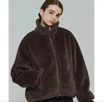 coca 인조 모피 스탠드 카라 블루종 브라운