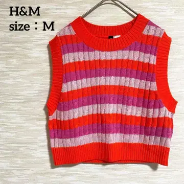 H&M 니트 베스트 [ M ] 숏 기장 보더 귀여운 비비드 컬러 1273