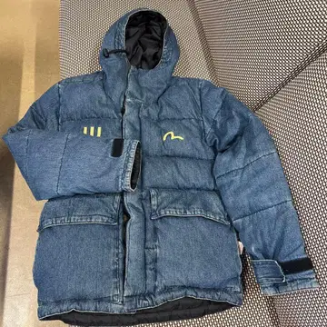 evisu 후드 부착 데님 다운 자켓