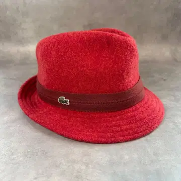 LACOSTE 자수 로고 울 중절모 58cm 빨간색