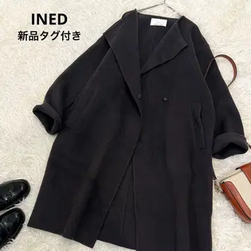새상품 이네드 울 노카라 리버 롱 코트 더블 일본제