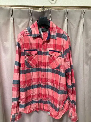 VOLCOM 빨간색 그레이 체크 플란넬 셔츠 긴팔 셔츠