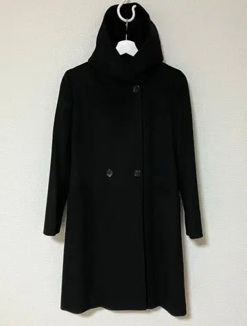 캐시미어 100% 블랙 후드 롱 코트
