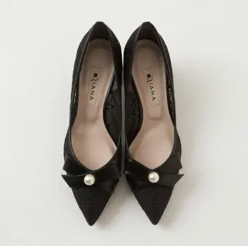 펄 리본 펌프스 블랙 슈 자수 튤 다이애나
