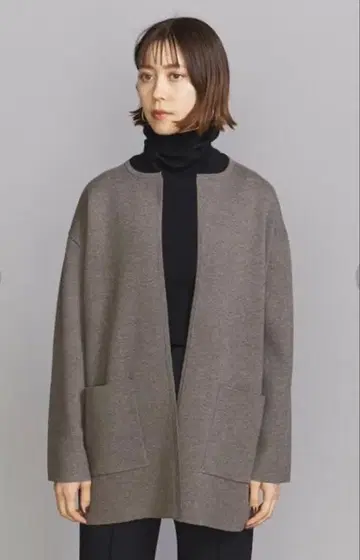 더블 페이스 노카라 가디건 네이비