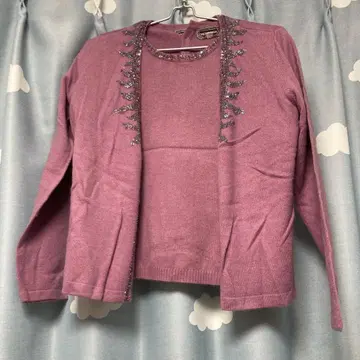 비즈 장식 반팔 니트 & 가디건