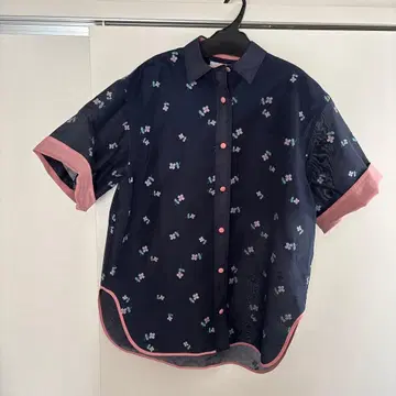 yori 꽃 자수 블라우스 네이비