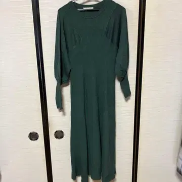 그린 니트 롱 원피스 긴팔