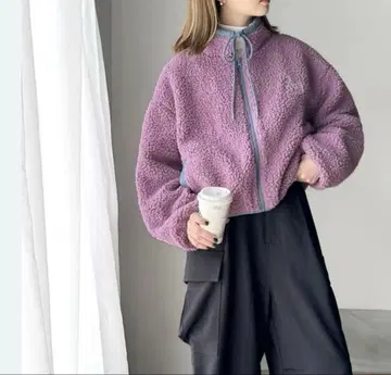 퍼플 플리스 보아 자켓 방한 지퍼 라벤더 L