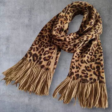레어 00s 레오파드 무늬 머플러 스톨 프린지 브라운 y2k 그런지