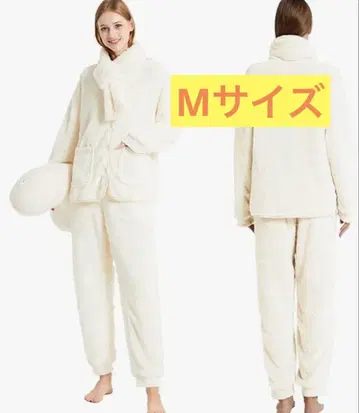 파자마 여성용 M 화이트 룸웨어 긴팔 상하의 세트 머플러