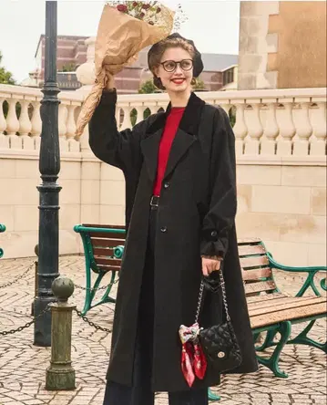 BONLECILL 옷깃 코듀로이 리버 멜톤 롱 코트