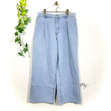 유니클로 와이드 데님 팬츠 (L) 라이트 블루 이지 블리치 앵클