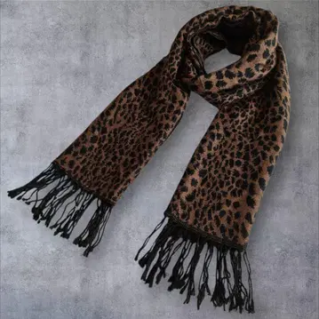 00s 레오파드 무늬 머플러 스톨 프린지 블랙 y2k 그런지 헤이세이