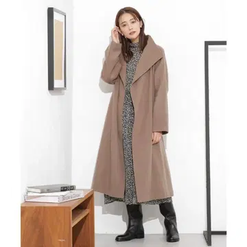 울 비버 롱 모크넥 코트