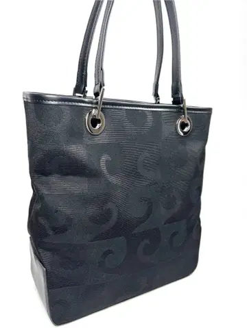 피에르 가르뎅 블랙 토트백 P 모티브 패턴 캔버스