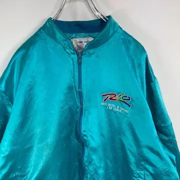 USA제 90s 호텔 Lio 자수 로고 나일론 베이스볼 자켓 2XL