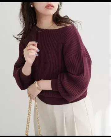 내추럴 꾸뛰르 니트 스웨터 쫀득 와이드 리브 퍼프 소매 니트 보르도