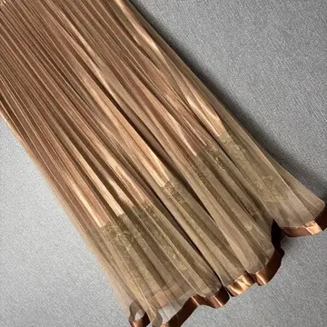 호박 포트 브라운 플리츠 스커트 허리밴딩 레이스 튤 M