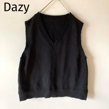 Dazy 블랙 V넥 니트 베스트 와이드 XL 심플 흑백