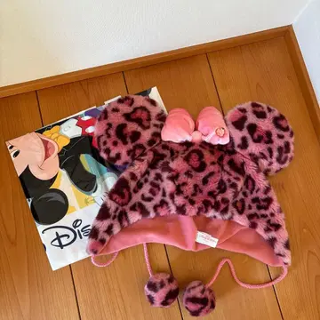 디즈니 리조트 레오파드 무늬 모자 귀모자 핑크 한정판 주머니 포함