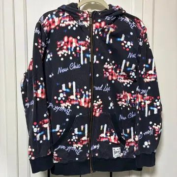 X-girl 컬러풀 네온 패턴 후드 부착 집업 후드티 후디