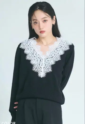 V넥 레이스 니트 [ basement ]