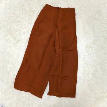 GU 린넨 블렌드 와이드 팬츠 (S) 오렌지 브라운 무지 이지