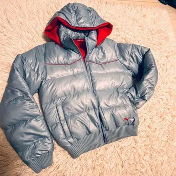 PUMA 후드 부착 다운 자켓 M 실버/레드