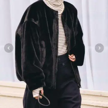 프릭스스토어 퍼 숏 자켓 노카라 블랙 FREE 사이즈