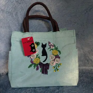 LA MERISE 고양이와 꽃 자수 토트백
