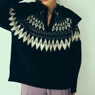 LAYMEE 레이미 에미 자카드 니트 울 80% 블랙