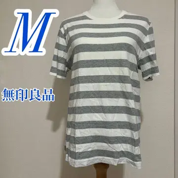 무인양품 그레이 화이트 T셔츠 컷소 보더 면 폴리에스테르