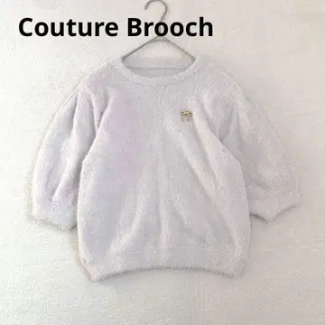 N12 Couture Brooch 라메 니트 반팔 리본 페더 니트