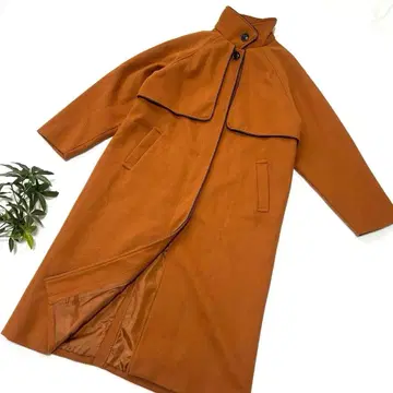 Thevon 제본 페이크 울 파이핑 스탠드 카라 코트 오렌지